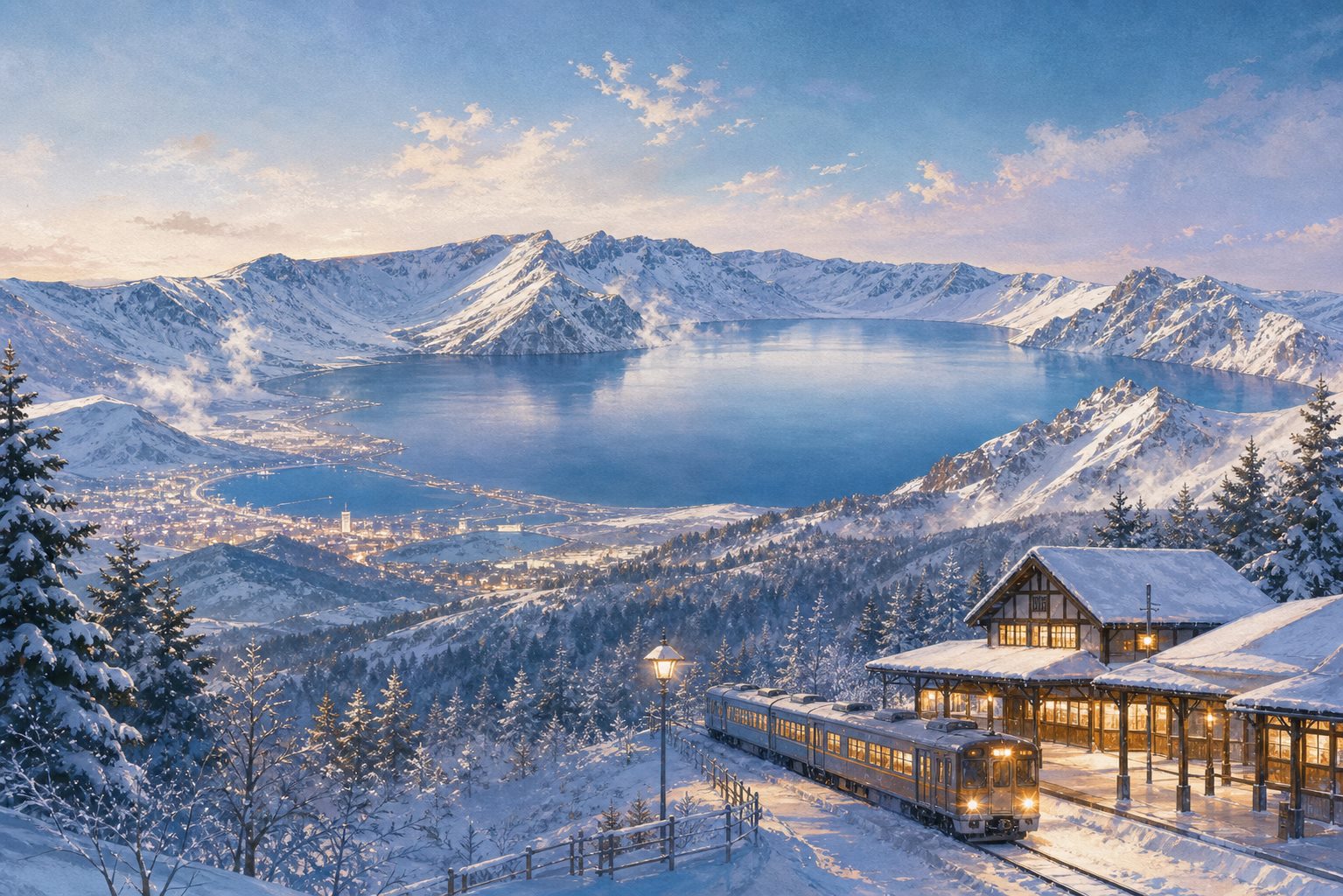 长白山与北海道雪季目的地印象图